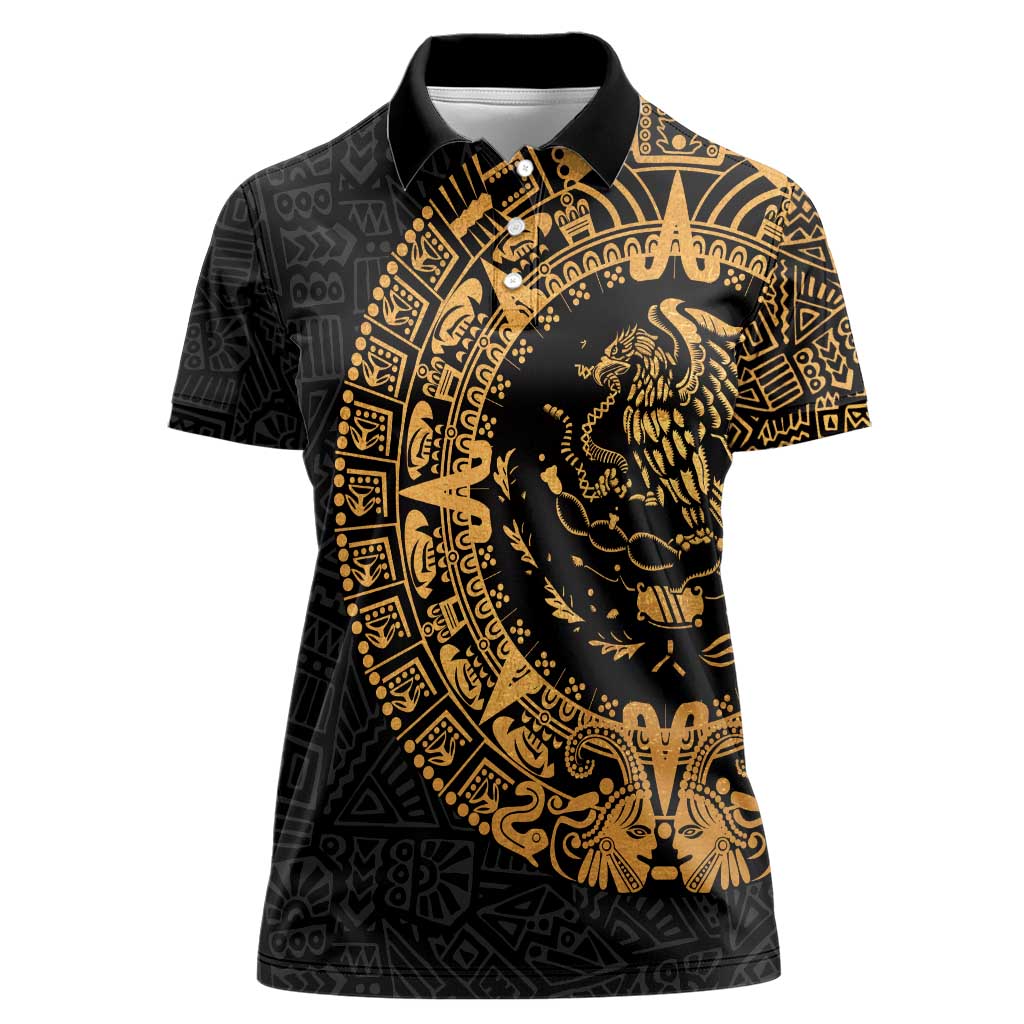 Mexican Aztec Women Polo Shirt Golden Coat of Arm - Wonder Print Shop