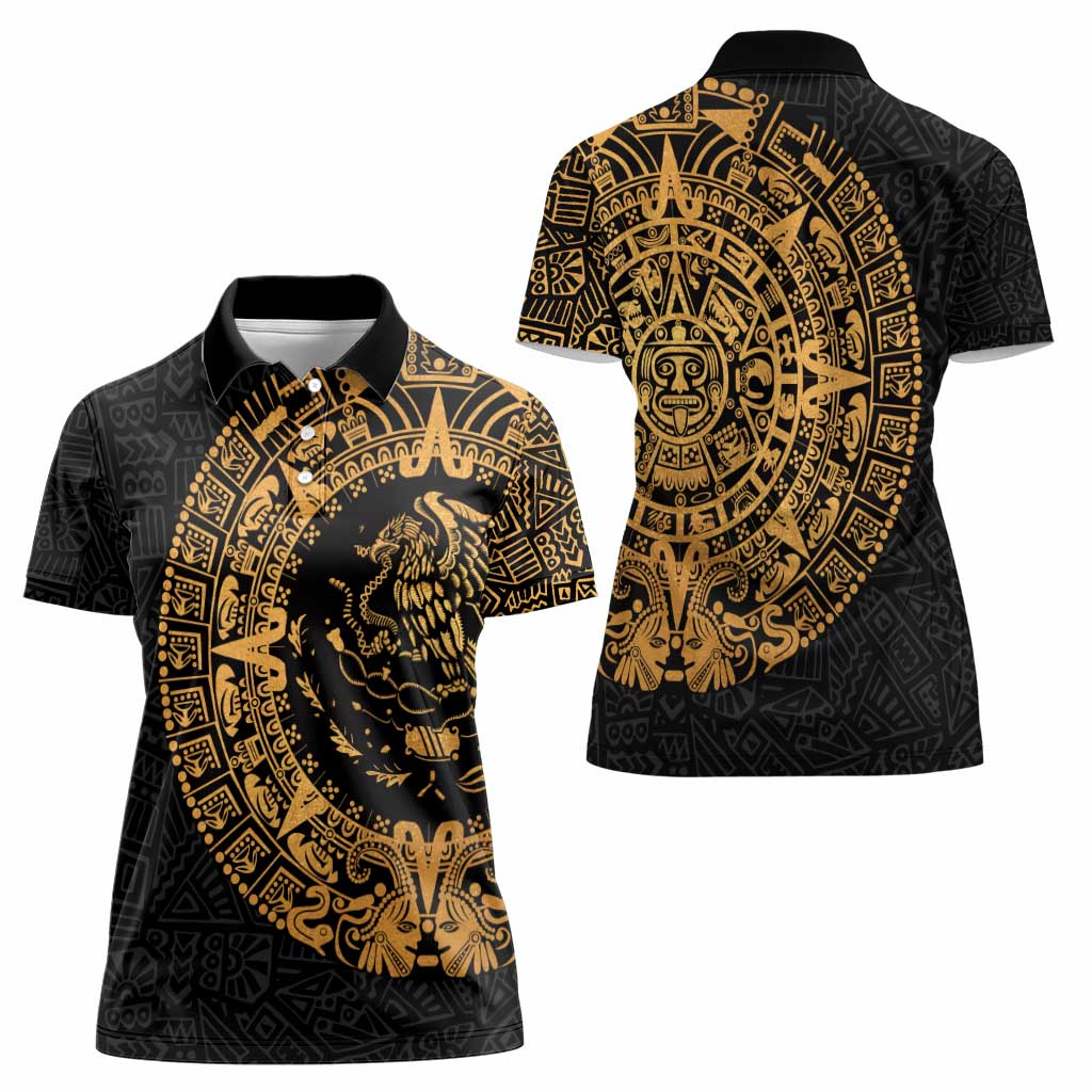 Mexican Aztec Women Polo Shirt Golden Coat of Arm - Wonder Print Shop