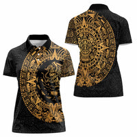 Mexican Aztec Women Polo Shirt Golden Coat of Arm - Wonder Print Shop