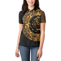 Mexican Aztec Women Polo Shirt Golden Coat of Arm - Wonder Print Shop