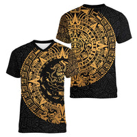 Mexican Aztec Women V-Neck T-Shirt Golden Coat of Arm - Wonder Print Shop