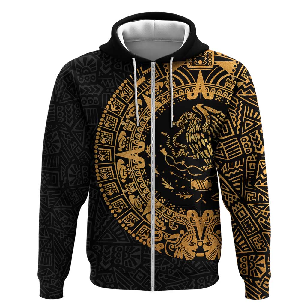 Mexican Aztec Zip Hoodie Golden Coat of Arm - Wonder Print Shop