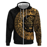 Mexican Aztec Zip Hoodie Golden Coat of Arm - Wonder Print Shop
