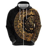 Mexican Aztec Zip Hoodie Golden Coat of Arm - Wonder Print Shop