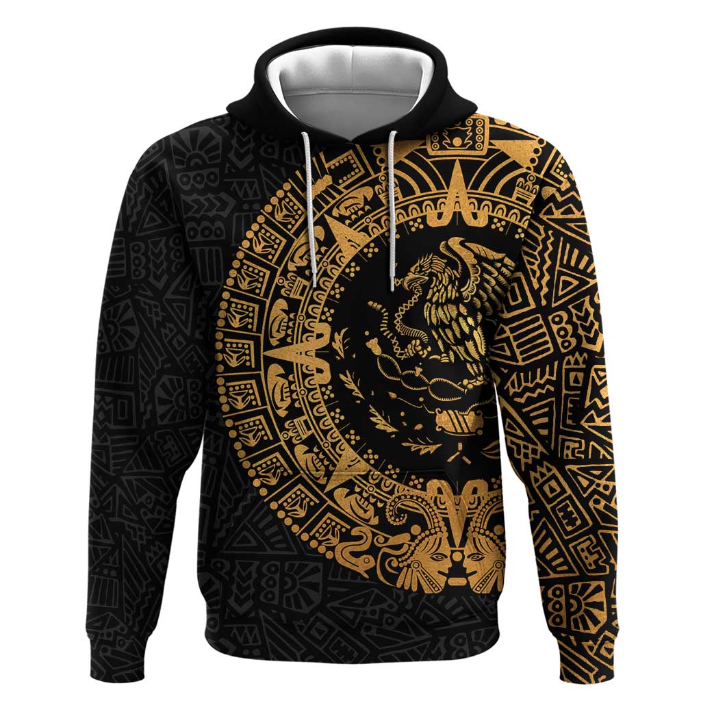Mexican Aztec Zip Hoodie Golden Coat of Arm - Wonder Print Shop