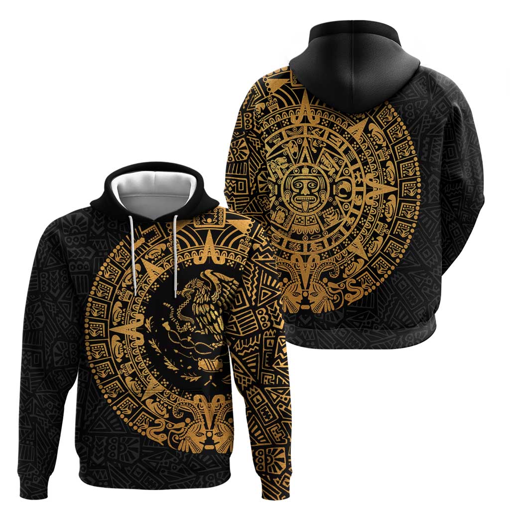 Mexican Aztec Zip Hoodie Golden Coat of Arm - Wonder Print Shop