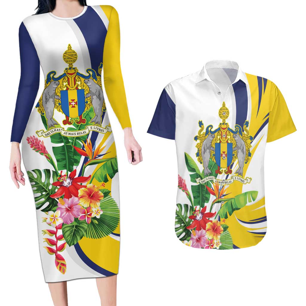Madeira Pearl of the Atlantic Personalized Couples Matching Long Sleeve Bodycon Dress and Hawaiian Shirt - Wonder Print Shop