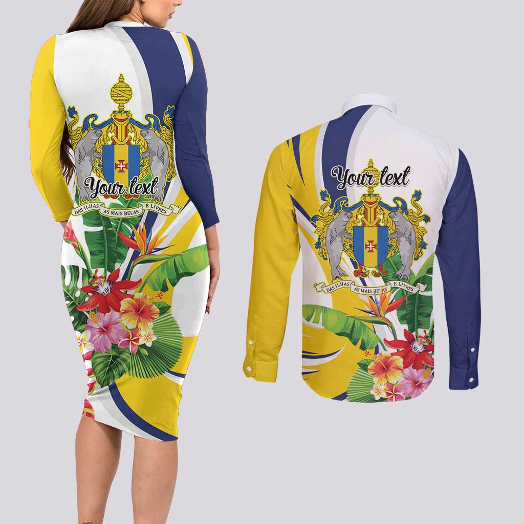 Madeira Pearl of the Atlantic Personalized Couples Matching Long Sleeve Bodycon Dress and Long Sleeve Button Shirt - Wonder Print Shop