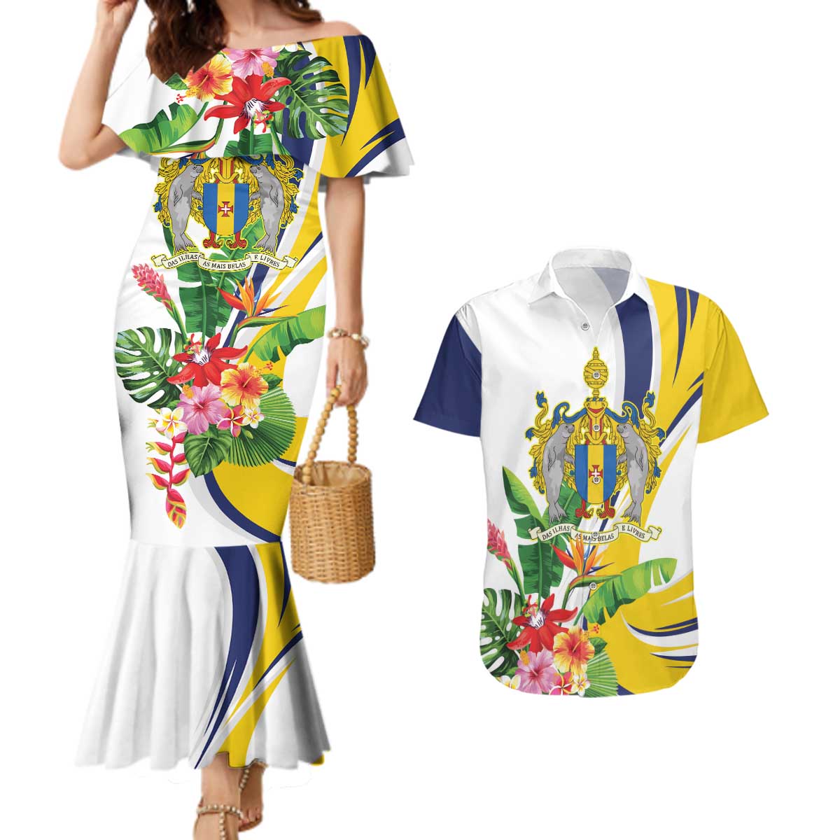 Madeira Pearl of the Atlantic Personalized Couples Matching Mermaid Dress and Hawaiian Shirt - Wonder Print Shop