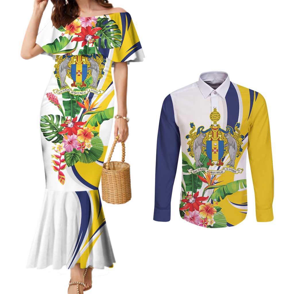 Madeira Pearl of the Atlantic Personalized Couples Matching Mermaid Dress and Long Sleeve Button Shirt - Wonder Print Shop