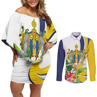 Madeira Pearl of the Atlantic Personalized Couples Matching Off Shoulder Short Dress and Long Sleeve Button Shirt - Wonder Print Shop