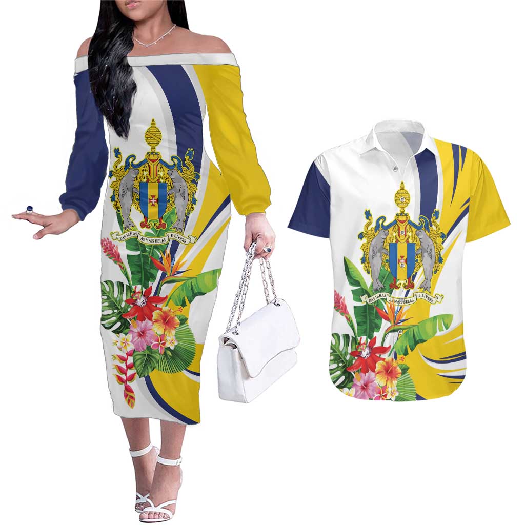 Madeira Pearl of the Atlantic Personalized Couples Matching Off The Shoulder Long Sleeve Dress and Hawaiian Shirt - Wonder Print Shop