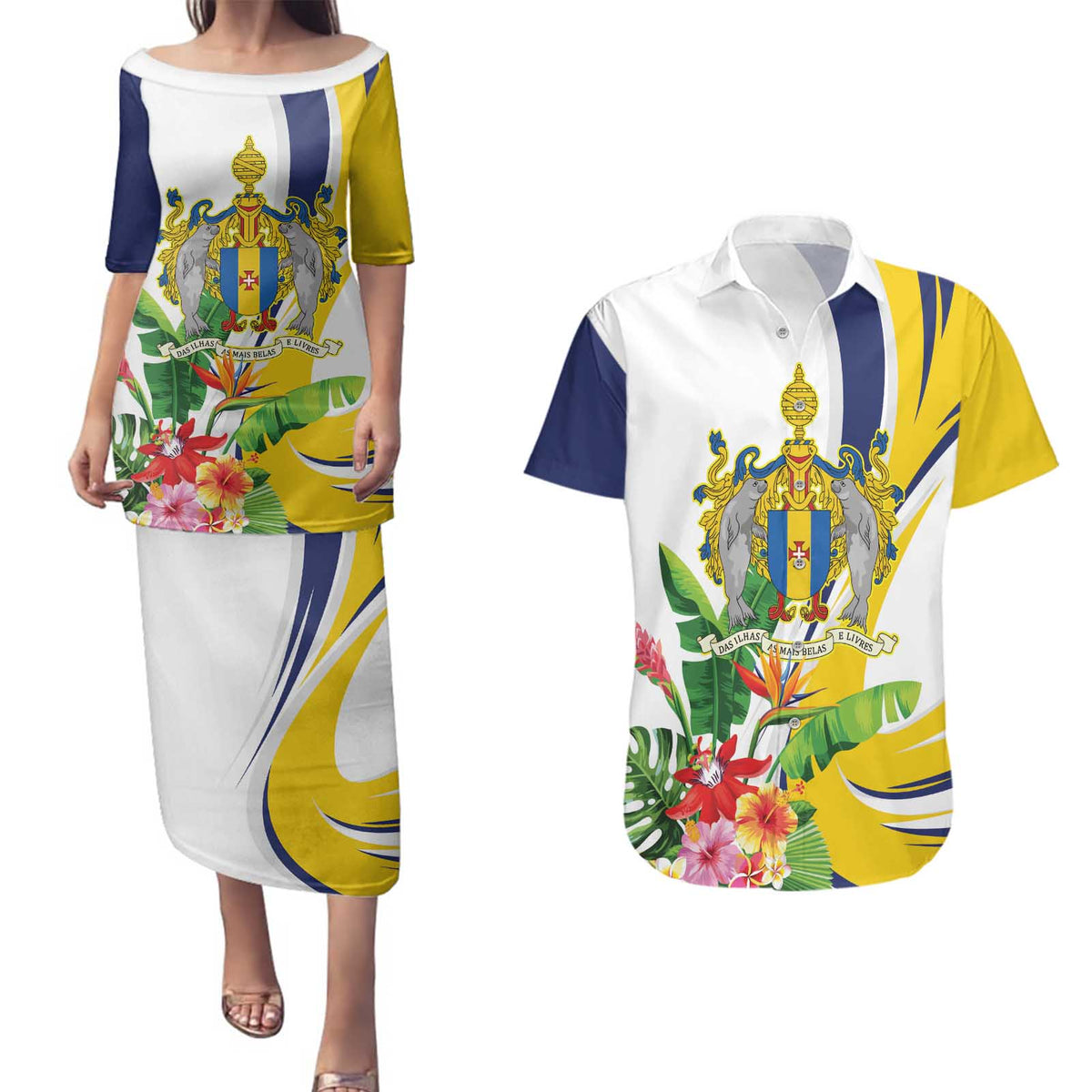 Madeira Pearl of the Atlantic Personalized Couples Matching Puletasi and Hawaiian Shirt - Wonder Print Shop