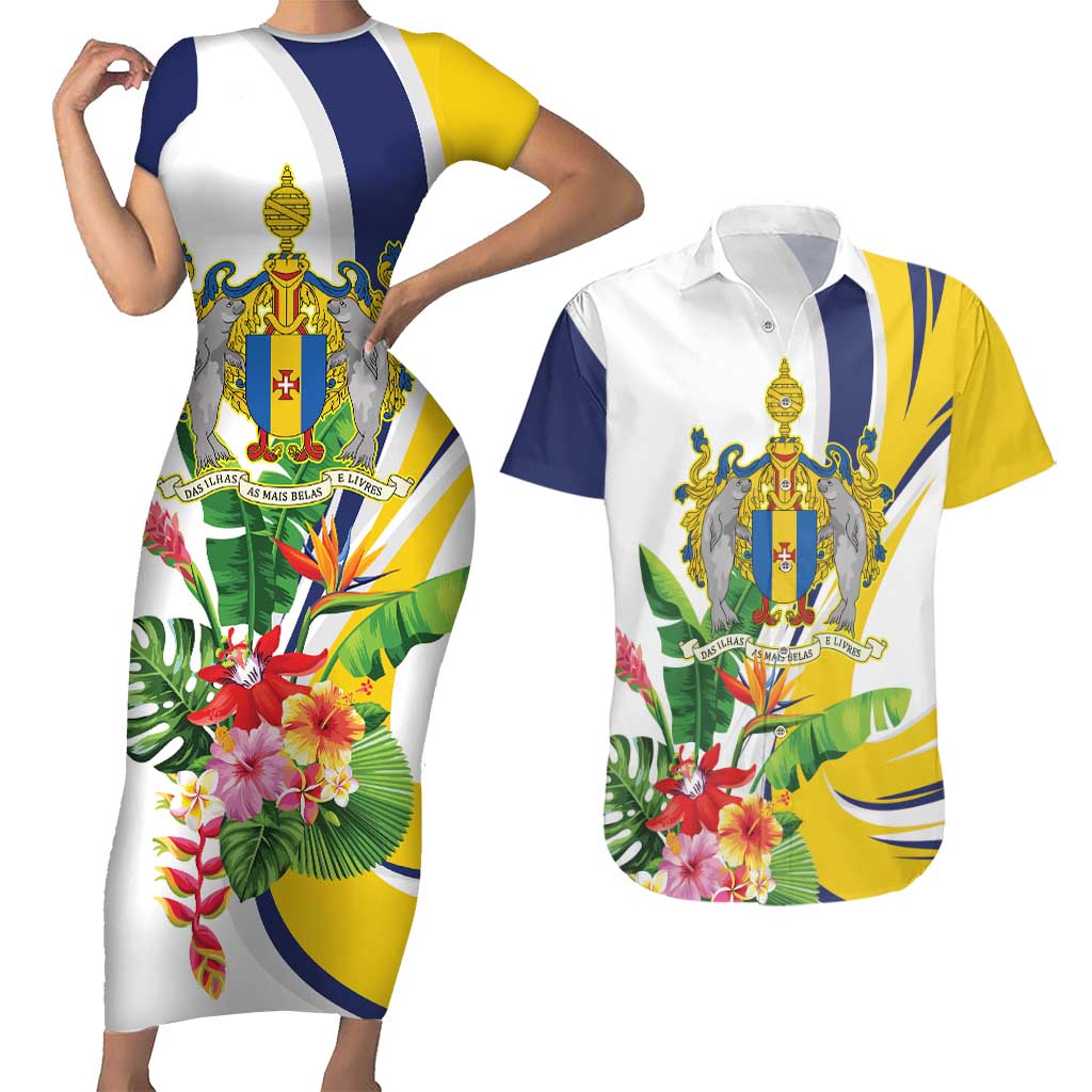 Madeira Pearl of the Atlantic Personalized Couples Matching Short Sleeve Bodycon Dress and Hawaiian Shirt - Wonder Print Shop