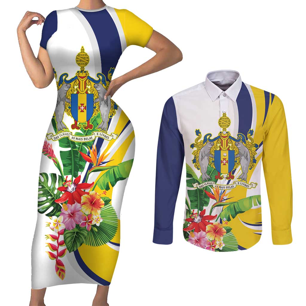 Madeira Pearl of the Atlantic Personalized Couples Matching Short Sleeve Bodycon Dress and Long Sleeve Button Shirt - Wonder Print Shop