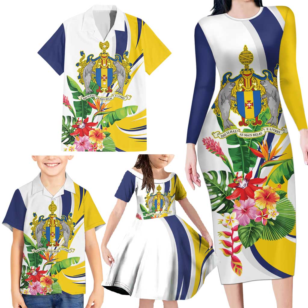 Madeira Pearl of the Atlantic Personalized Family Matching Long Sleeve Bodycon Dress and Hawaiian Shirt - Wonder Print Shop