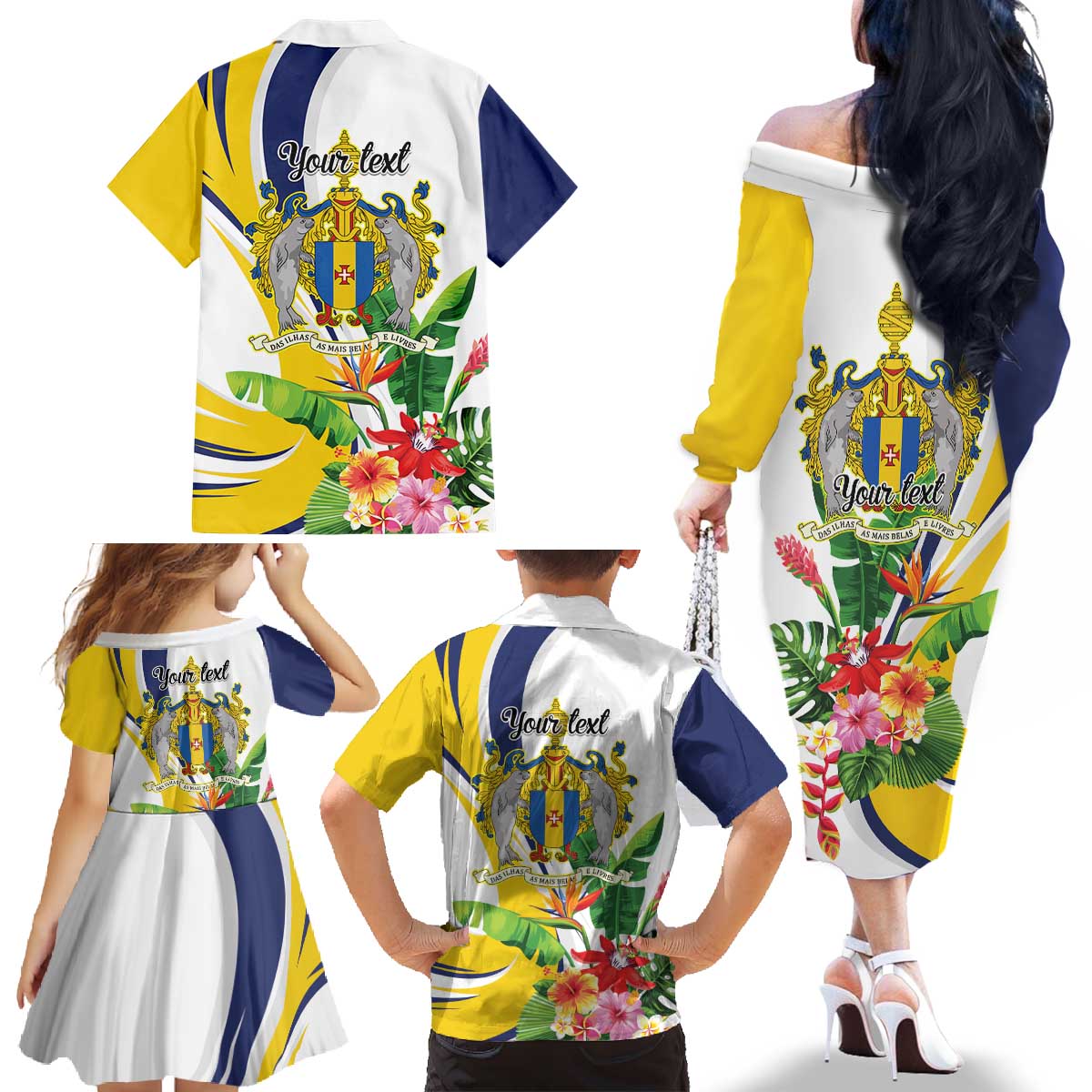 Madeira Pearl of the Atlantic Personalized Family Matching Off The Shoulder Long Sleeve Dress and Hawaiian Shirt - Wonder Print Shop