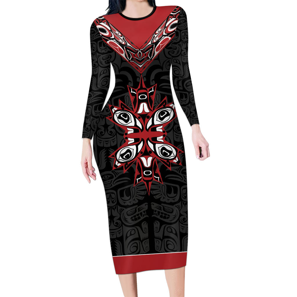 Canada Indigenous Heritage Personalized Long Sleeve Bodycon Dress First Nations Inuit Metis Pride