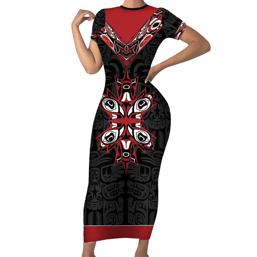 Canada Indigenous Heritage Personalized Short Sleeve Bodycon Dress First Nations Inuit Metis Pride