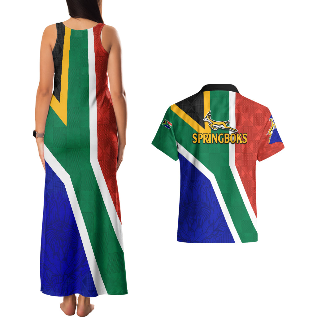 South Africa Springboks Couples Matching Tank Maxi Dress And Hawaiian Shirt with Kente Pattern and South African Flag LT9 - Wonder Print Shop