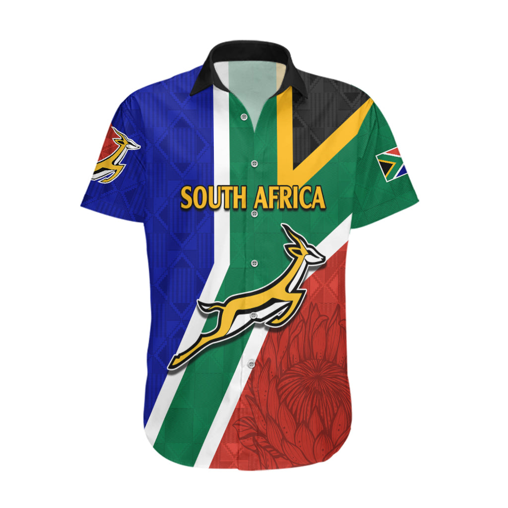 South Africa Springboks Hawaiian Shirt with Kente Pattern and South African Flag - Wonder Print Shop