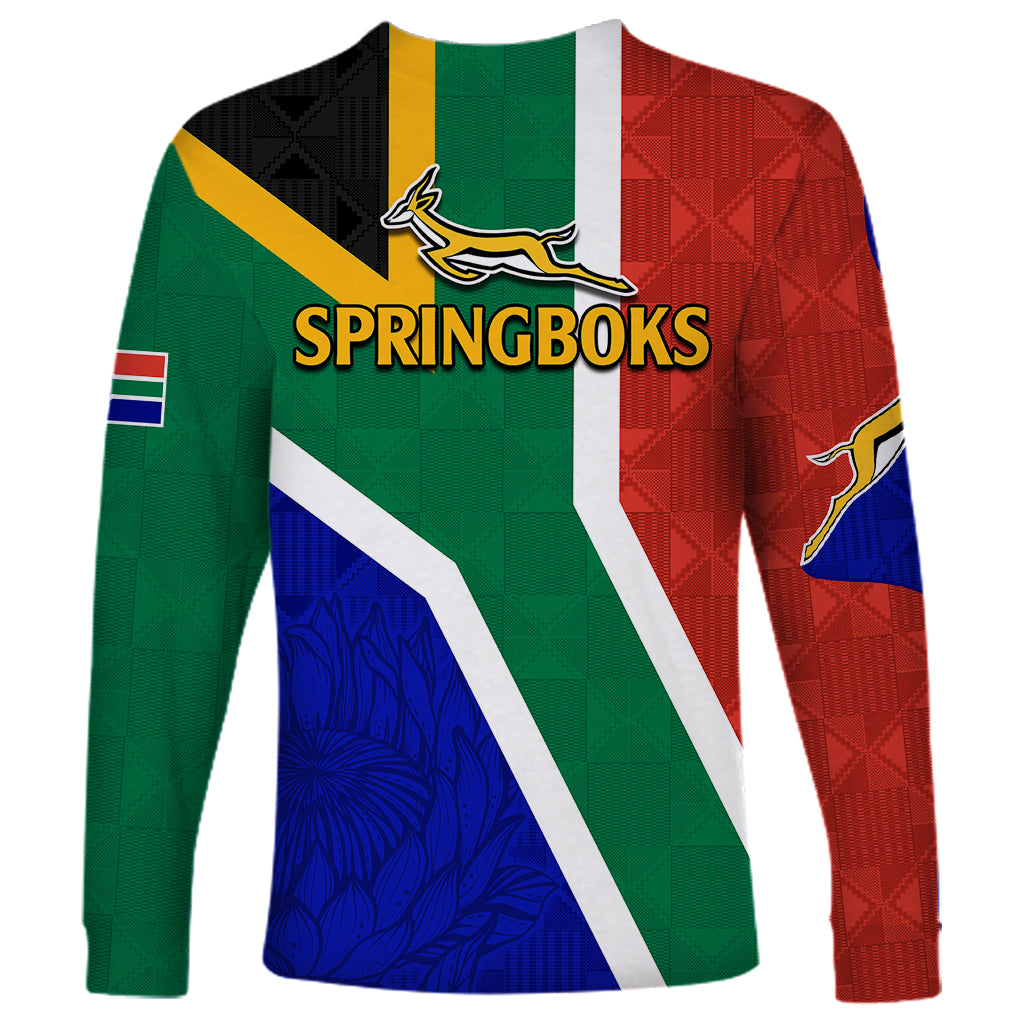 South Africa Springboks Long Sleeve Shirt with Kente Pattern and South African Flag - Wonder Print Shop