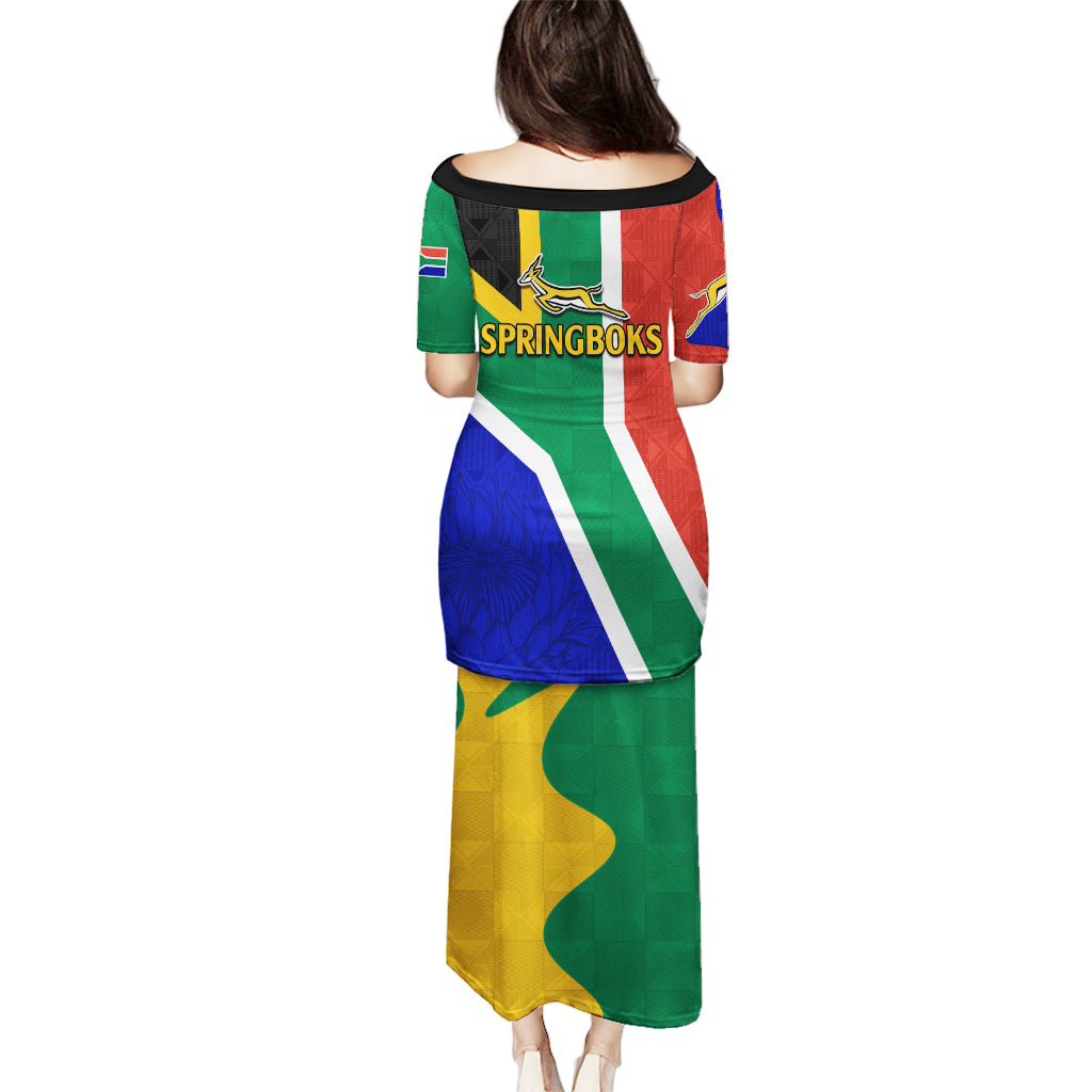 South Africa Springboks Puletasi with Kente Pattern and South African Flag - Wonder Print Shop