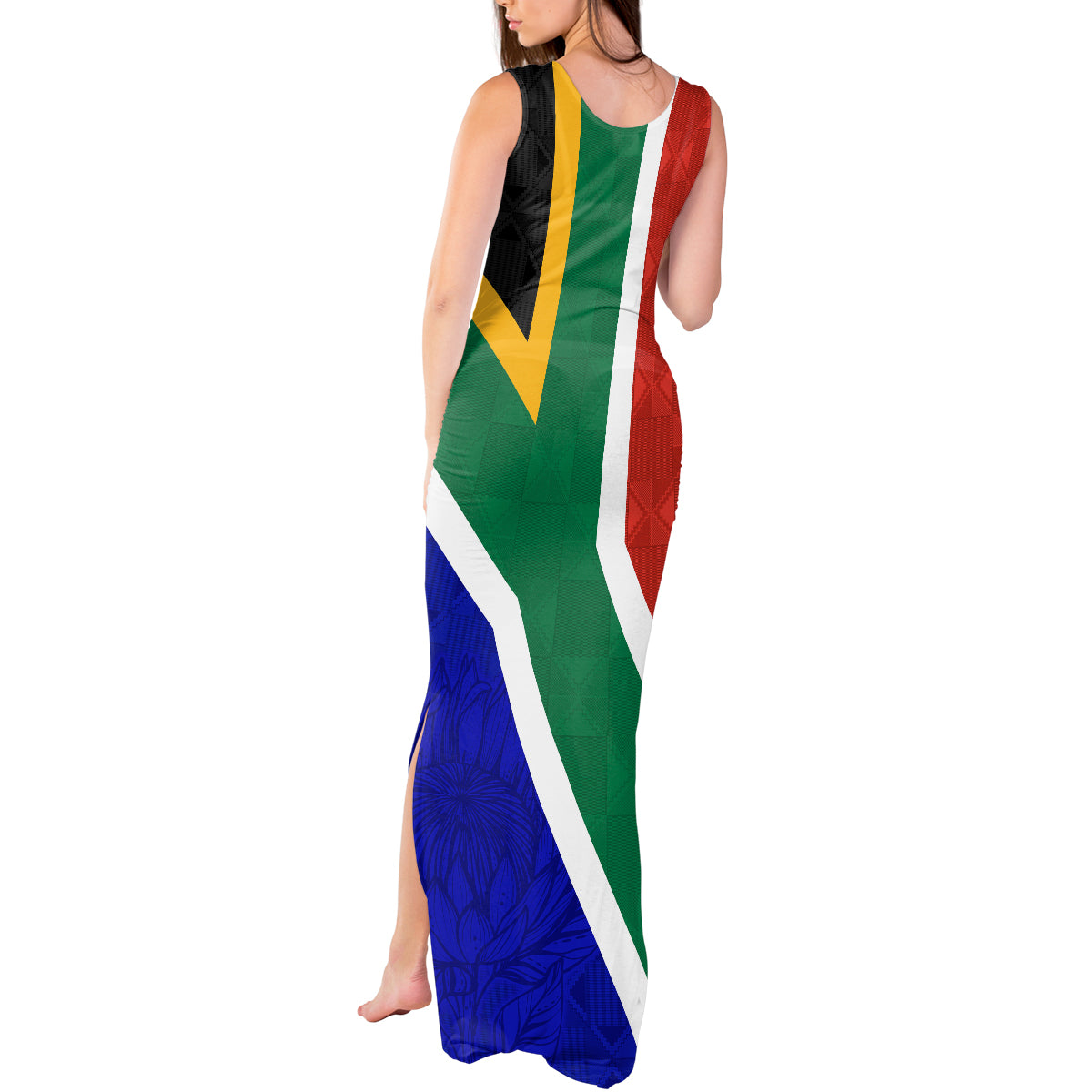 South Africa Springboks Tank Maxi Dress with Kente Pattern and South African Flag - Wonder Print Shop