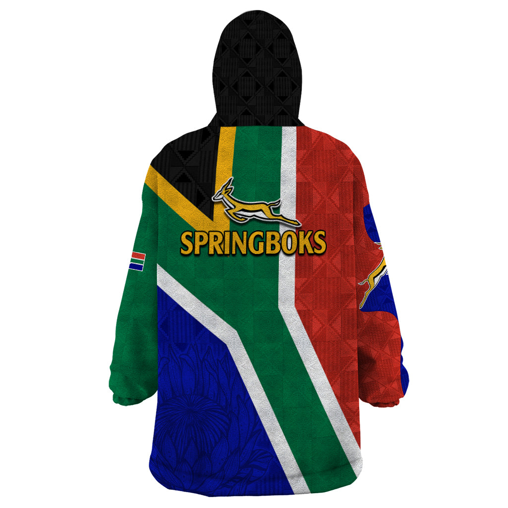 South Africa Springboks Wearable Blanket Hoodie with Kente Pattern and South African Flag - Wonder Print Shop