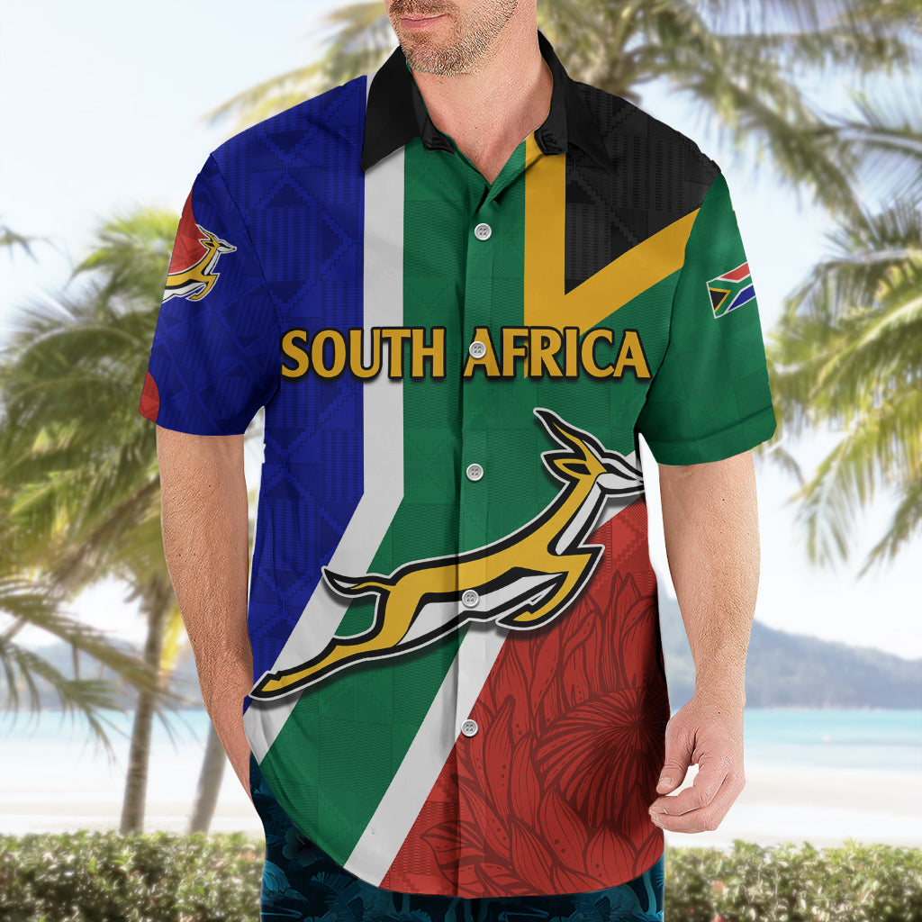 Custom South Africa Springboks Hawaiian Shirt with Kente Pattern and South African Flag - Wonder Print Shop