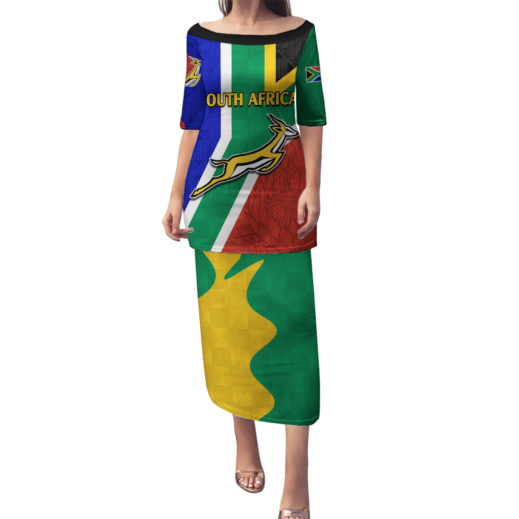 Custom South Africa Springboks Puletasi with Kente Pattern and South African Flag - Wonder Print Shop