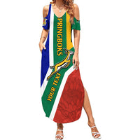 Custom South Africa Springboks Summer Maxi Dress with Kente Pattern and South African Flag - Wonder Print Shop