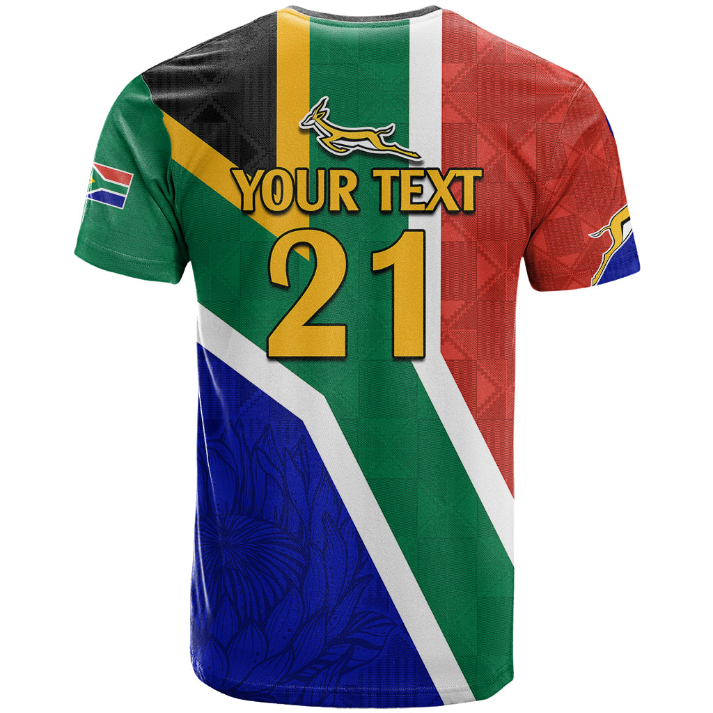 Custom South Africa Springboks T Shirt with Kente Pattern and South African Flag - Wonder Print Shop