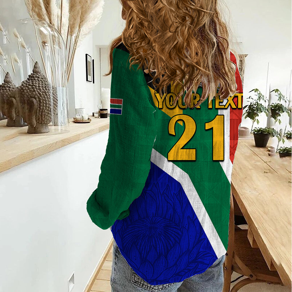 Custom South Africa Springboks Women Casual Shirt with Kente Pattern and South African Flag - Wonder Print Shop