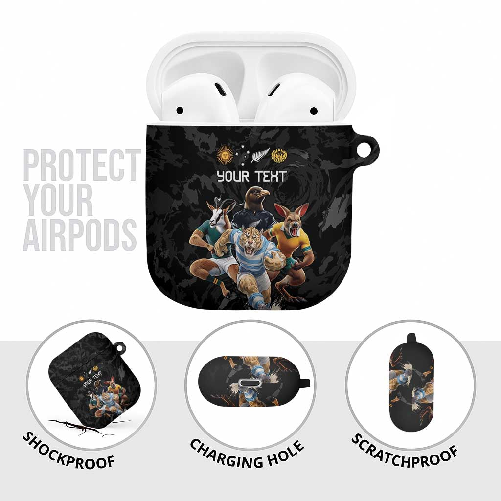 Custom Rugby Southern Hemisphere AirPods Case Argentina AUNZ South Africa Mascot Black - Wonder Print Shop