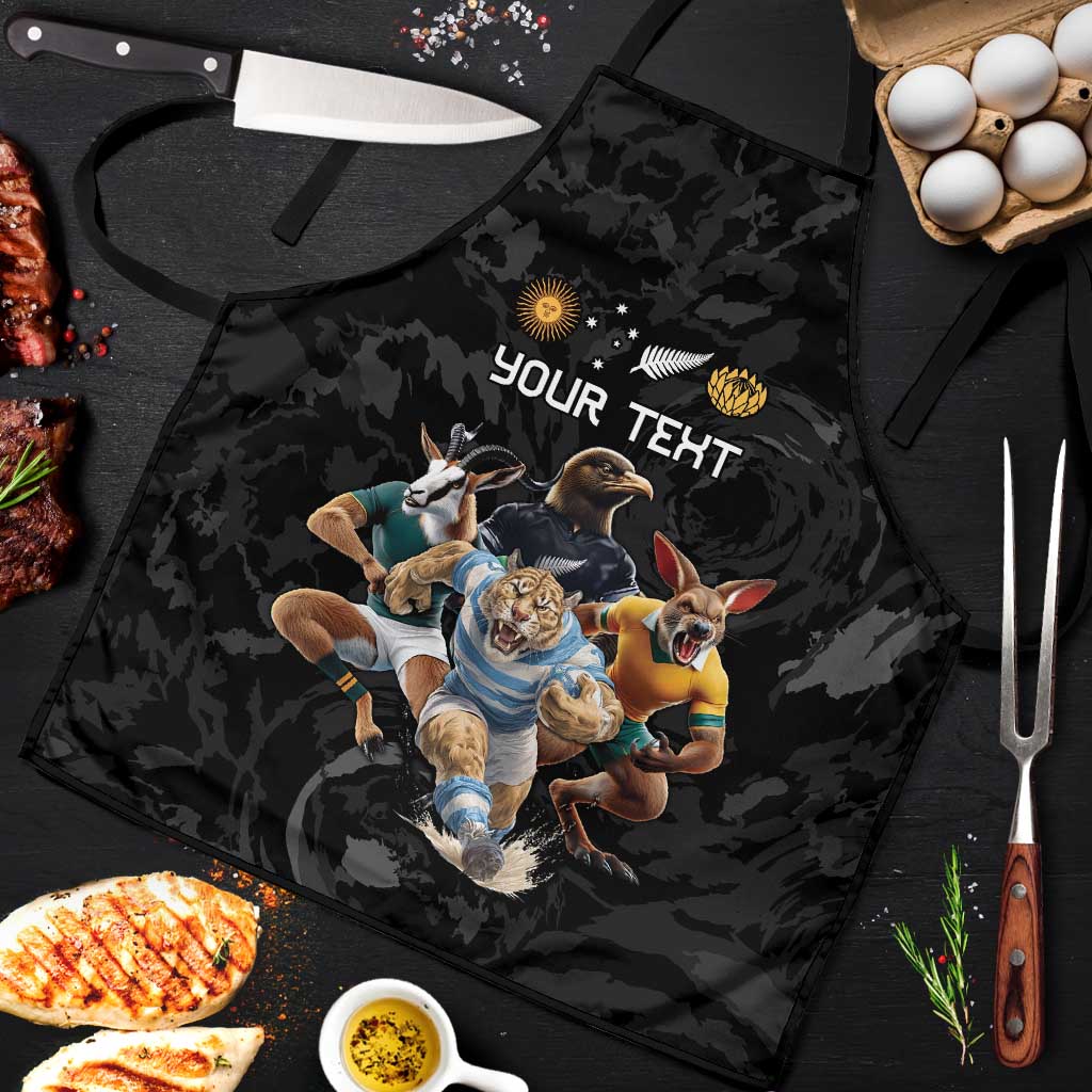 Custom Rugby Southern Hemisphere Apron Argentina AUNZ South Africa Mascot Black - Wonder Print Shop
