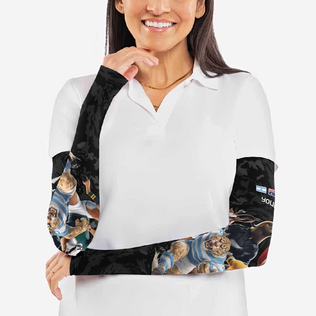 Custom Rugby Southern Hemisphere Arm Sleeves Argentina AUNZ South Africa Mascot Black - Wonder Print Shop