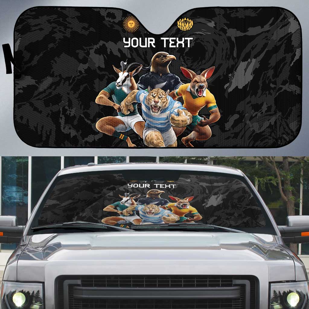 Custom Rugby Southern Hemisphere Auto Sun Shade Argentina AUNZ South Africa Mascot Black - Wonder Print Shop