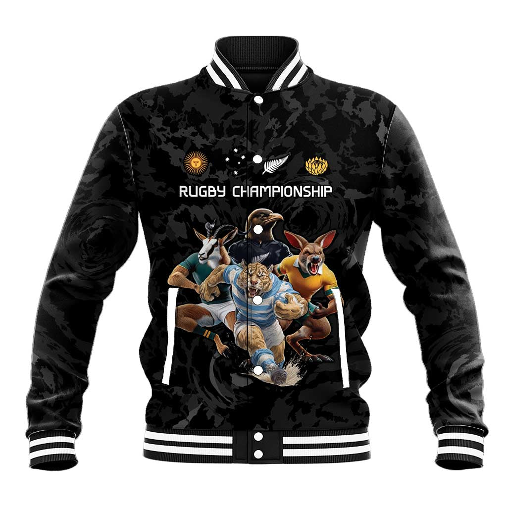 Custom Rugby Southern Hemisphere Baseball Jacket Argentina AUNZ South Africa Mascot Black - Wonder Print Shop