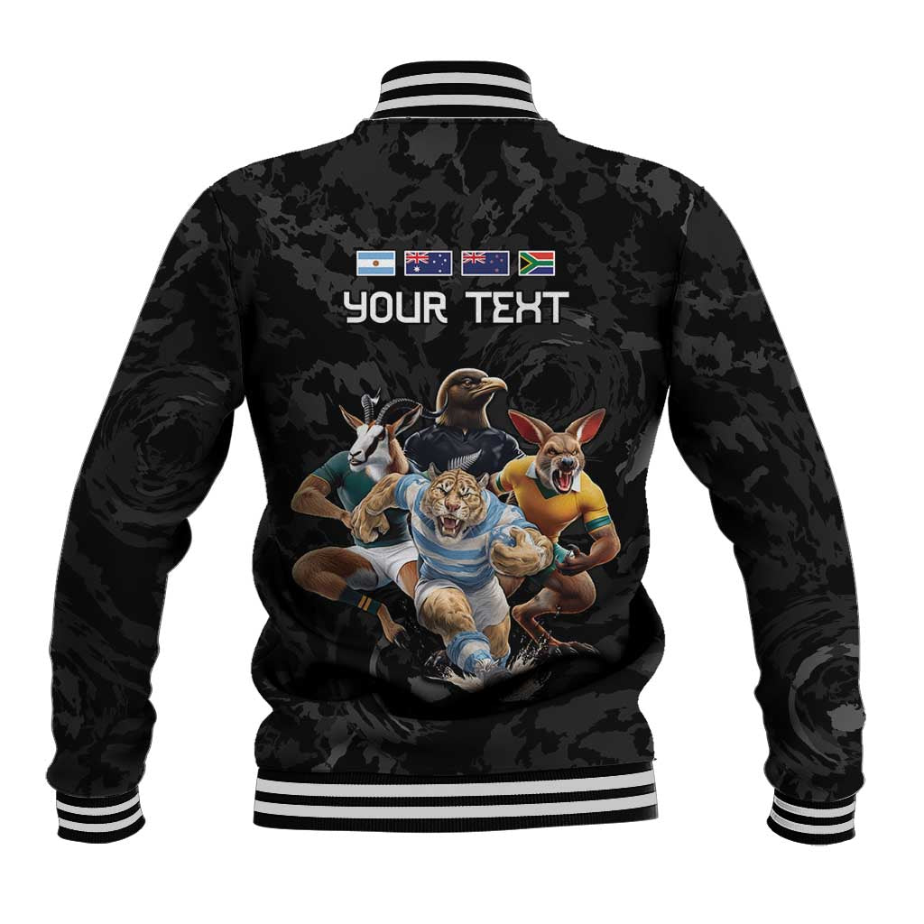 Custom Rugby Southern Hemisphere Baseball Jacket Argentina AUNZ South Africa Mascot Black - Wonder Print Shop
