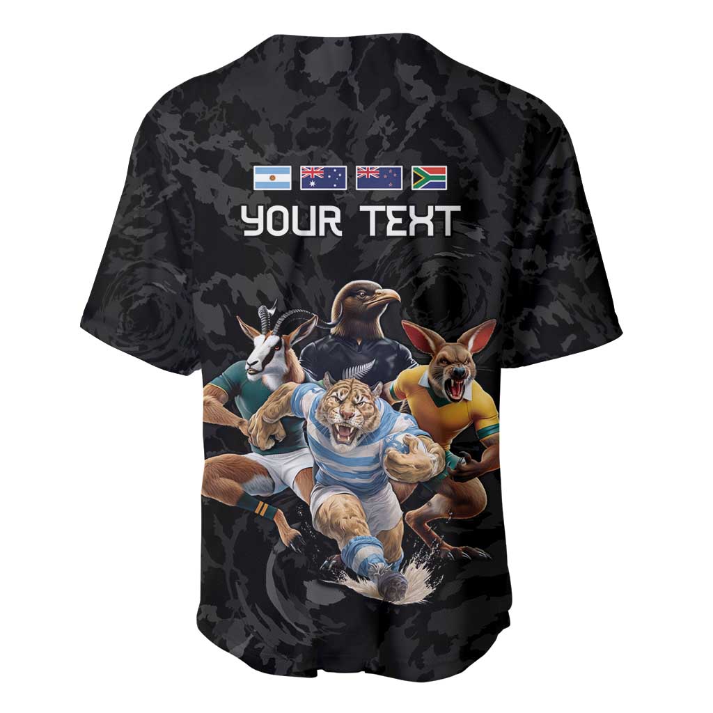 Custom Rugby Southern Hemisphere Baseball Jersey Argentina AUNZ South Africa Mascot Black - Wonder Print Shop