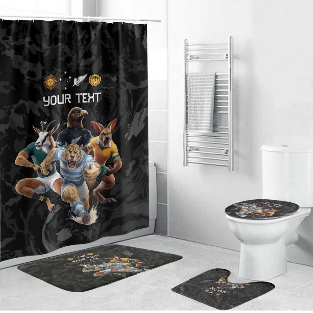 Custom Rugby Southern Hemisphere Bathroom Set Argentina AUNZ South Africa Mascot Black - Wonder Print Shop