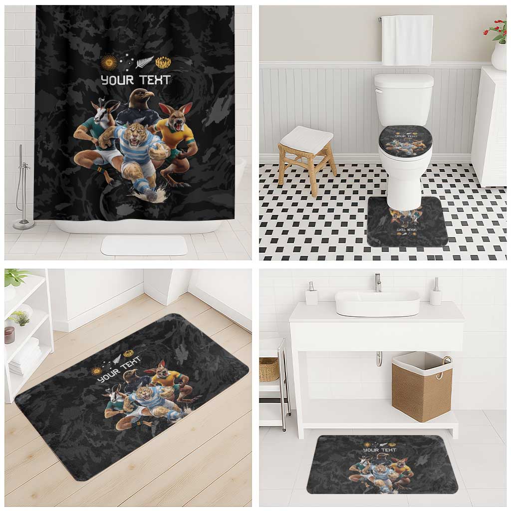 Custom Rugby Southern Hemisphere Bathroom Set Argentina AUNZ South Africa Mascot Black - Wonder Print Shop