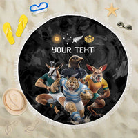 Custom Rugby Southern Hemisphere Beach Blanket Argentina AUNZ South Africa Mascot Black - Wonder Print Shop