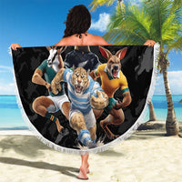 Custom Rugby Southern Hemisphere Beach Blanket Argentina AUNZ South Africa Mascot Black - Wonder Print Shop