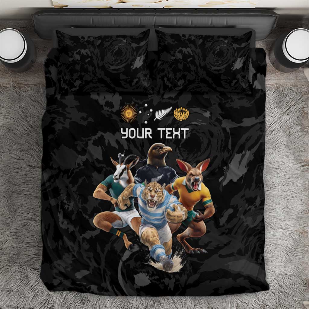 Custom Rugby Southern Hemisphere Bedding Set Argentina AUNZ South Africa Mascot Black - Wonder Print Shop