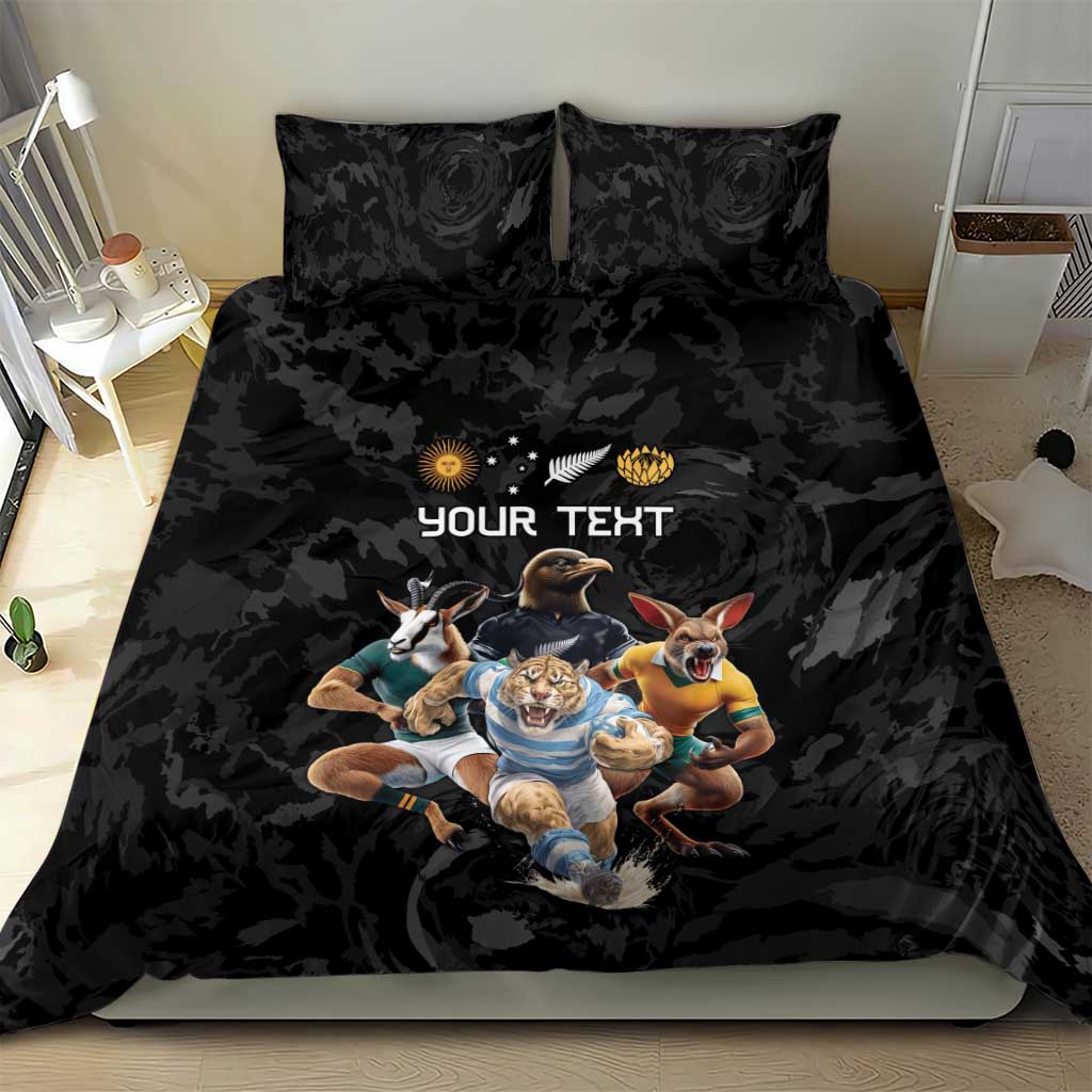 Custom Rugby Southern Hemisphere Bedding Set Argentina AUNZ South Africa Mascot Black - Wonder Print Shop