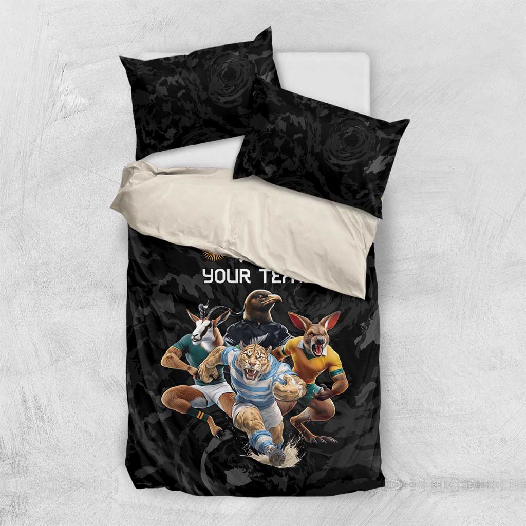 Custom Rugby Southern Hemisphere Bedding Set Argentina AUNZ South Africa Mascot Black - Wonder Print Shop