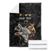 Custom Rugby Southern Hemisphere Blanket Argentina AUNZ South Africa Mascot Black - Wonder Print Shop