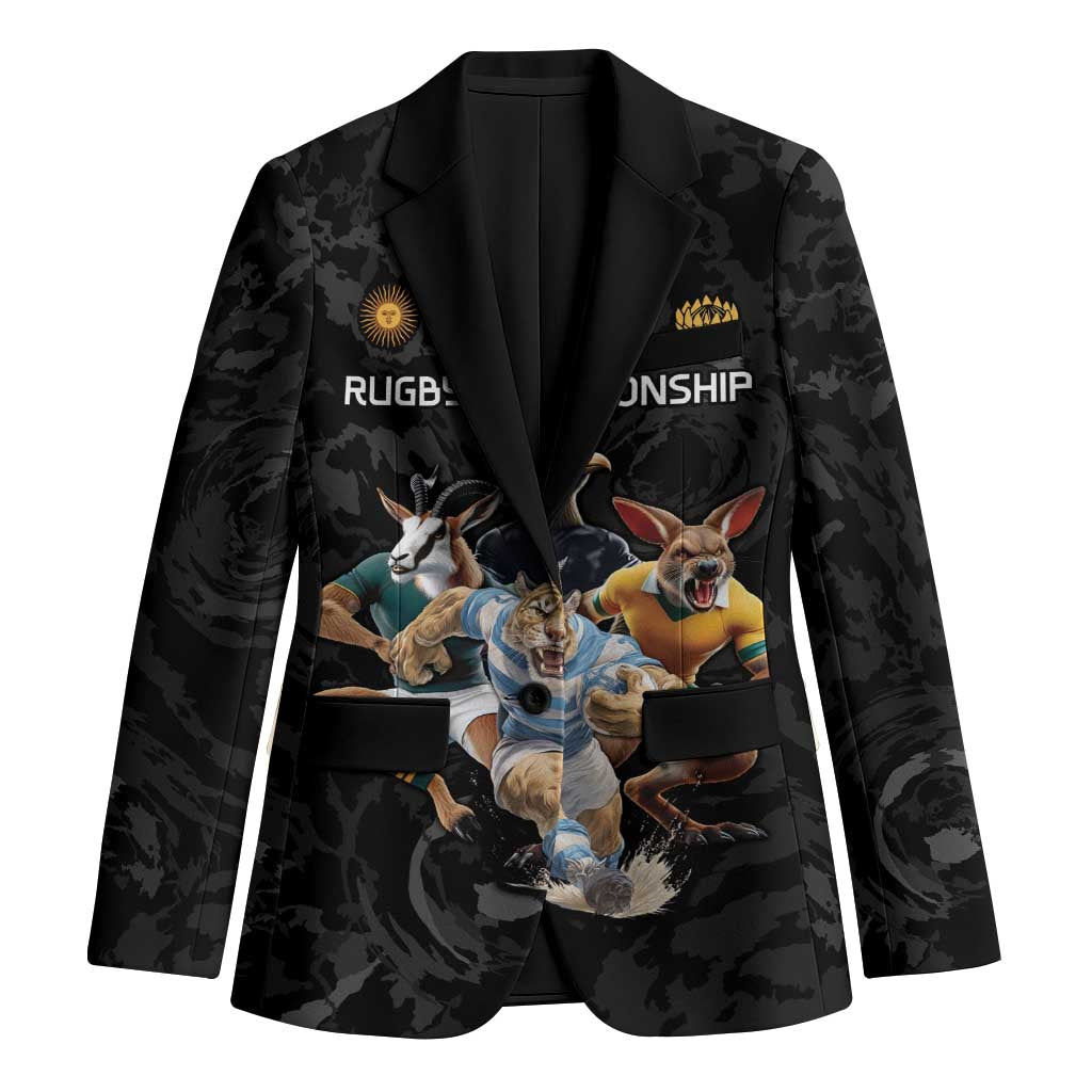 Custom Rugby Southern Hemisphere Blazer Argentina AUNZ South Africa Mascot Black - Wonder Print Shop